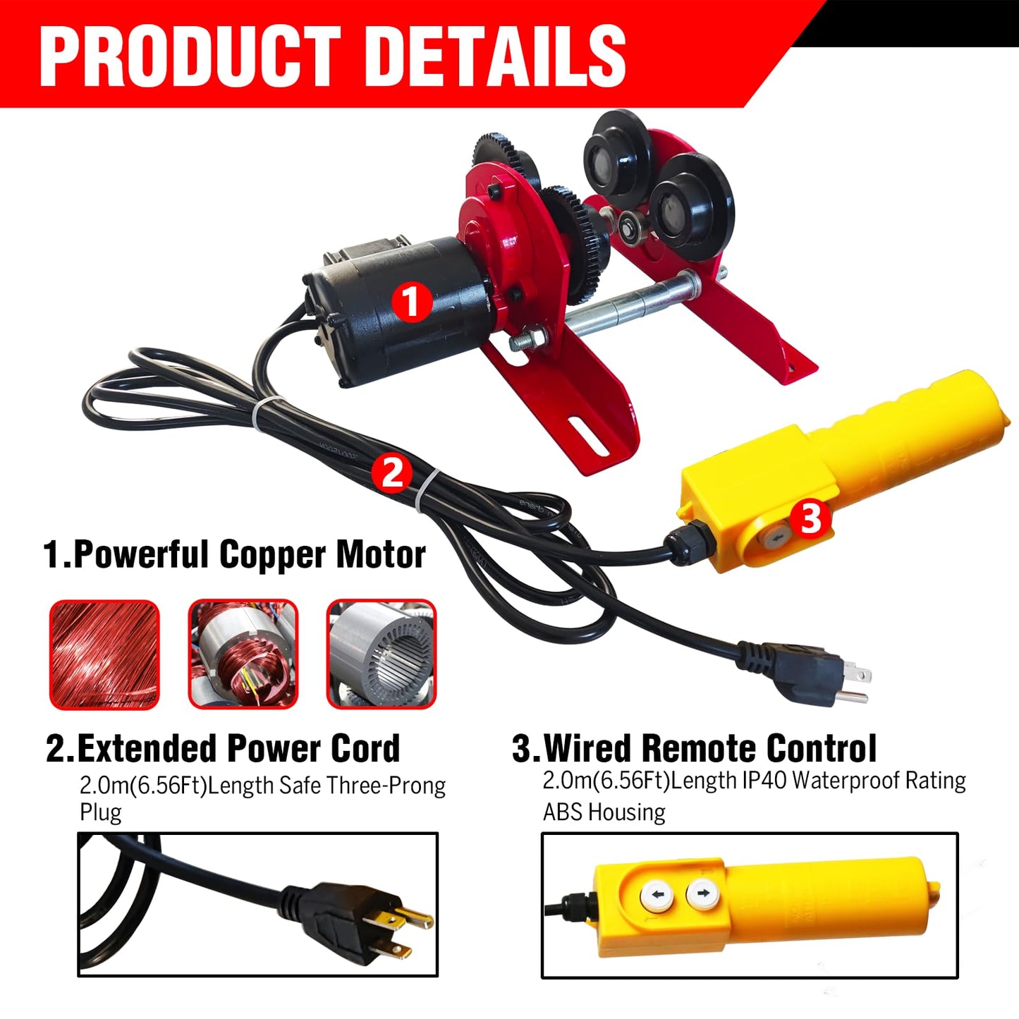 Electric Trolley for Power Hoist 1100LBS Capacity,Fit 2.68-4.33 in I-Beam,Push Geared Overhead Crane Heavy Duty Wheels System for PA200 to PA500 Hoists,Perfect for Gantry Cranes,Warehouses