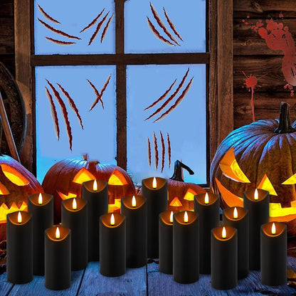 fclayvts Realistic Flameless LED Candle Black Set of 24, Battery Operated with Remote Control, 3D Flame Pillar Timer Funtion Melted Top Safe,Perfect for Indoor/Outdoor Decor,Wedding,BBQ and Gift
