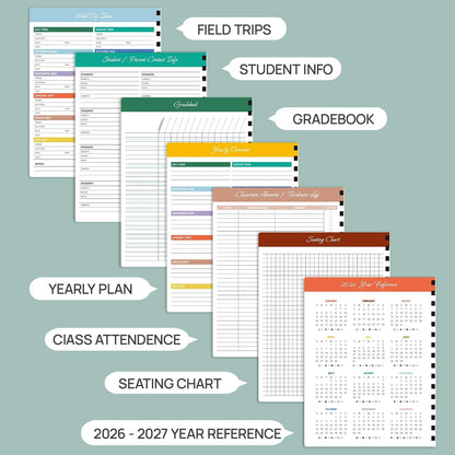 POPRUN Teacher Lesson Planner 2026-2027, (Letter Size - 8.5'' x 11'') Academic Planner July 2026 - June 2027 with Gradebook & Color Monthly Tabs, Thick Paper, 2-Sided Pocket, Leather Cover, Brown