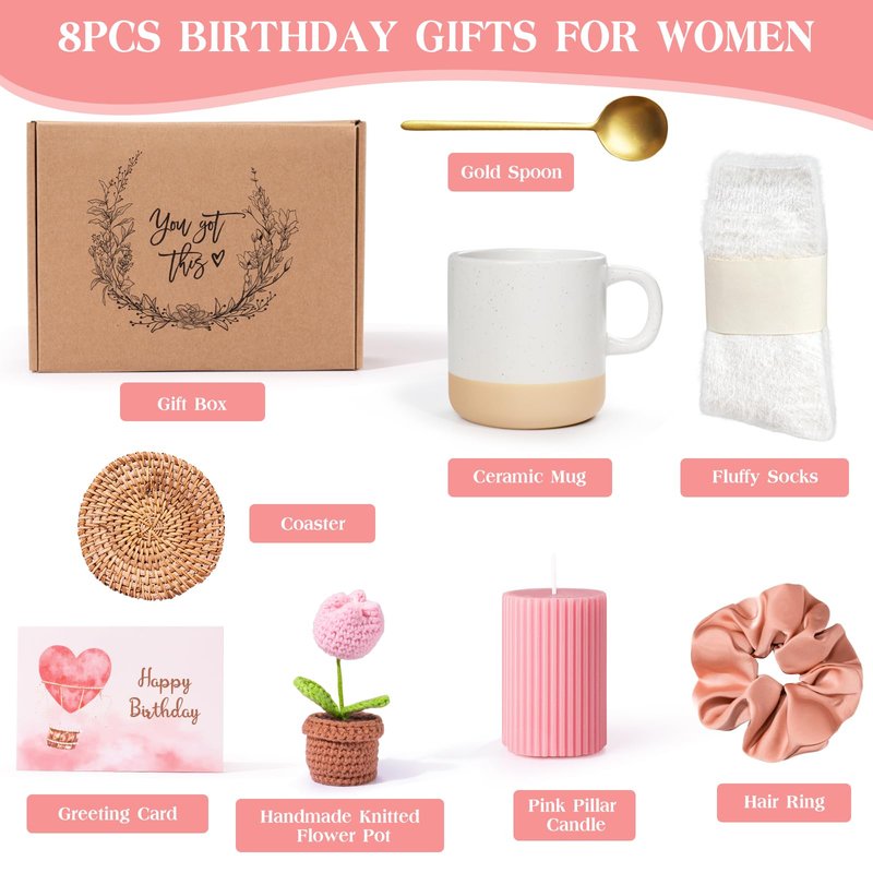 Mothers Day Gifts for Mom, Birthday Gifts for Women, Happy Birthday Gift Basket for Women, Unique Woman Birthdays Gift Box for Her Sister Wife Girlfriend Coworker Bestie Female Friendship Best Friend