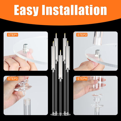 4PCS 5 Arm Acrylic Candelabra Centerpieces, Clear Candle Taper Candlestick Holder Tall Candelabra for Party Birthday Dinner Event Fireplace Decortion (US Fast Arrival)