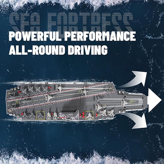 GoolRC RC Boats RC Warship Military Battleship 20KPH High Speed Remote Control Boat for Pools and Lakes 2.4GHz DIY Naval Forces Aircraft Carrier Model Kit with 2 Rechargeable Batteries