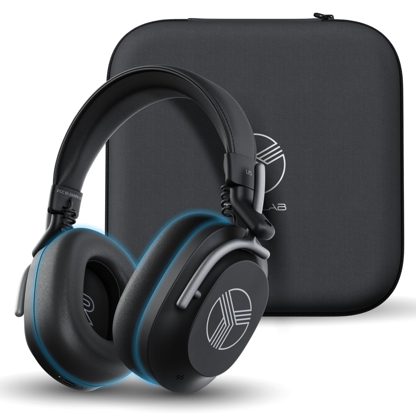 TREBLAB Bluetooth Headphones Over The Ear, Noise Cancelling, Hybrid ANC, 64H Battery, IPX4, Foldable Wireless Headphones with Mic, Lightweight, Work and Travel – U5