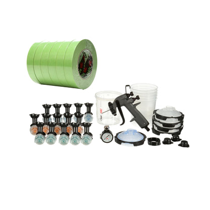 3M Performance Industrial Spray Gun Starter Kit, 26878, + 3M High Performance Green Masking Tape 401+, 24 Pack