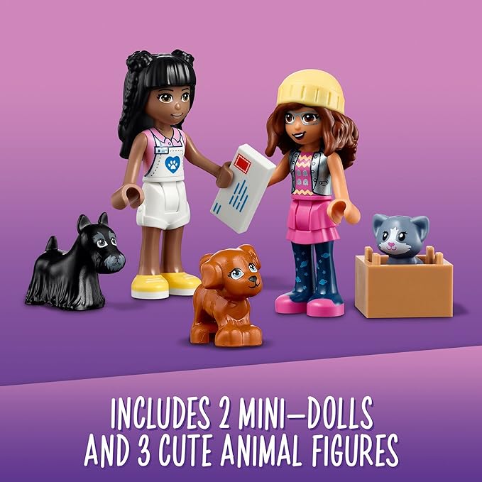 LEGO Friends Pet Adoption Café 41699 Building Toy - Collectible Animal Rescue Set with Olivia &amp Priyanka Mini-Dolls Cat &amp Dog Figures Creative Toys for Boys Girls and Kids Ages 6+