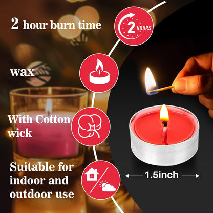 Red Tea Lights Candle Set - 25 Pcs Mini Tealight Candles Unscented Votive Soy Candle for Home, Pool, Shabbat, Wedding, Emergencies, Christmas