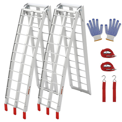 GarveeTech 7.5 Foot Folding Aluminum Motorcycle Ramp 750 LB Capacity Dirt Bike Ramp for Pickup Trucks with Crossbar Rungs and Rubber Tipped Ends 89 x 12 Inch 2 PC