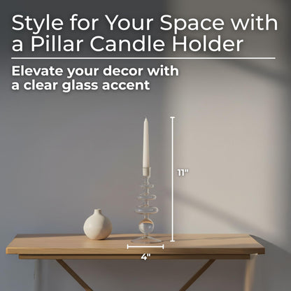 Glass Candle Holder – Taper Candle Holders and Candlestick Holders for Table Decor, Living Room or Dining Table Modern Home Decor Disc and Sphere Design Accent – 11", Frosted Clear