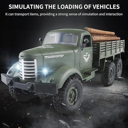 GoolRC RC Military Truck 1:16 Scale Remote Control Car 6WD RC Army Car All Terrain Off-Road RC Truck 2.4GHz Electric Military Transporter Vehicle with Headlights for Adults