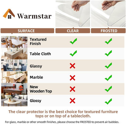 Warmstar Clear Table Cover Protector 36 x 60 Inch, 2mm Thick Plastic Table Cover Rectangle,PVC Clear Table Protector,Desk Protector Mat for Kitchen, Dresser, Writing Desk，Dining Room Table