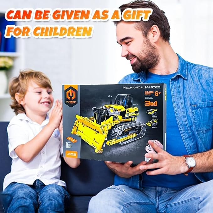 OKKIDY 3 in 1 Kids Remote Bulldozer STEM Technology Building Blocks Set Toys APP Remote Construction Blocks Engineering Excavator/Robot Ages 6-14 DIY Erector Sets for Boys and Girls-452 (PCS)