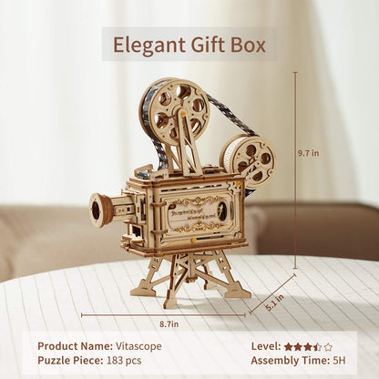 ROKR 3D Wooden Puzzles for Adults- 183pcs Mechanical Model Building Kit Wooden Craft Movie Projector Gift for Adults &Teens 14+ (Vitascope)