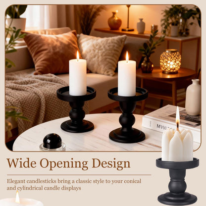 Glass Candle Holders Black Pillar Taper Candlestick Tealight Candle Holder Stand for Home Dinner Table Wedding Centerpieces Home Decoration(Without Candles)