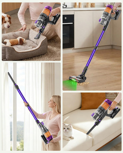 COTIAR Cordless Vacuum Cleaner, 500W 40KPa 60Mins Vacuum Cleaners for Home, Wireless Vacumm Anti-Tangle Rechargeable Vacuum with Green Light for Pet Hair/Carpet/Hardwood Floor, Purple