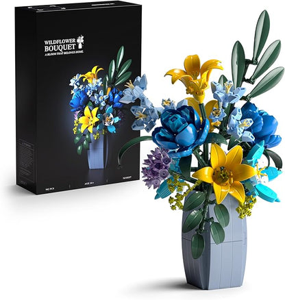 Nifeliz Wildflower Bouquet with Vase Model Toy Botanical Building Set for Adults Flower Arrangement for Home or Office Decor Nature-Inspired Gift for Floral Enthusiasts (902 PCS NF10337)