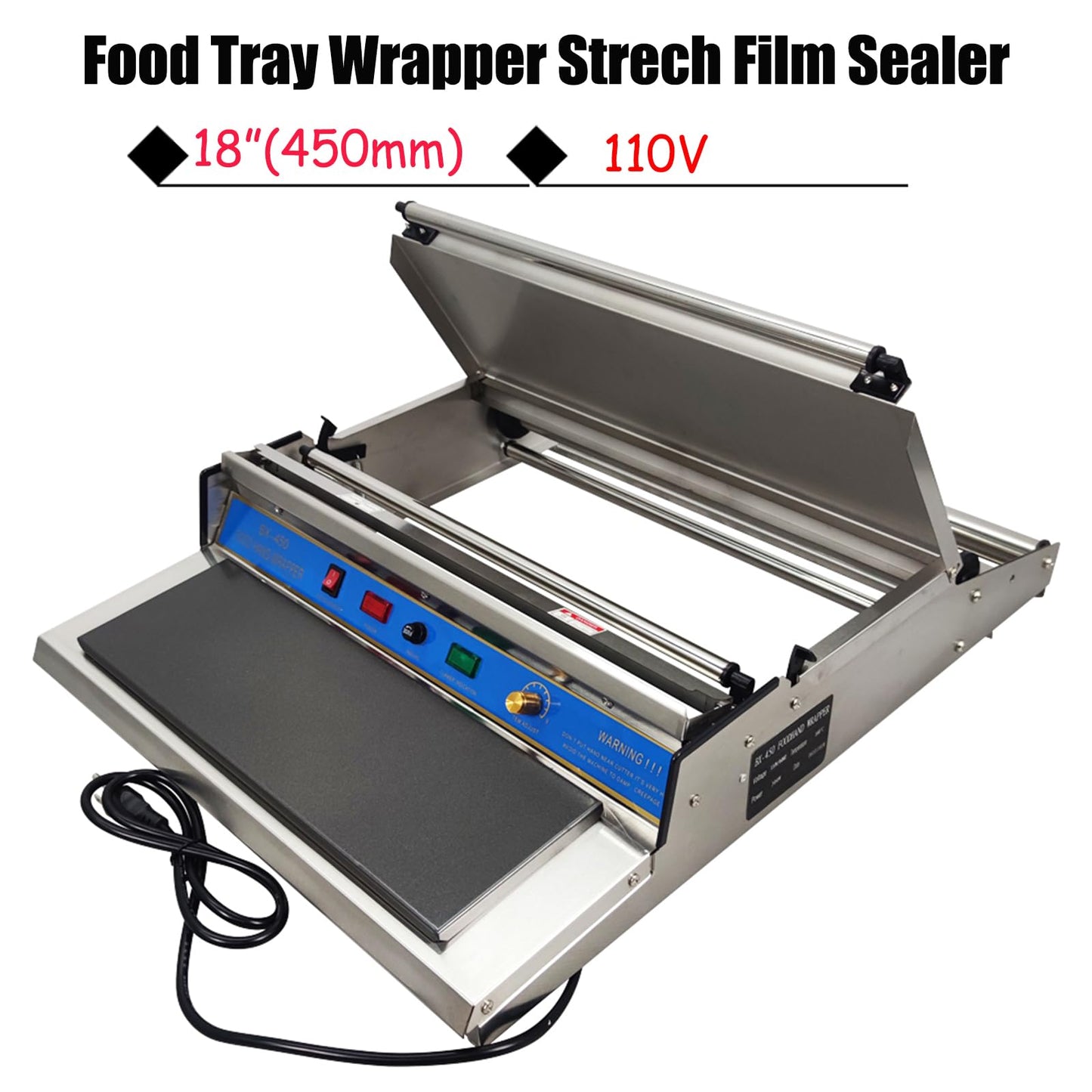 Intbuying 18”/450mm Hand Wrapping Machine 110V Film Wrapper Food Tray Wrapper for Food Fruit Tray Food Packaging Fresh Keeping Sealer