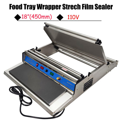 Intbuying 18”/450mm Hand Wrapping Machine 110V Film Wrapper Food Tray Wrapper for Food Fruit Tray Food Packaging Fresh Keeping Sealer