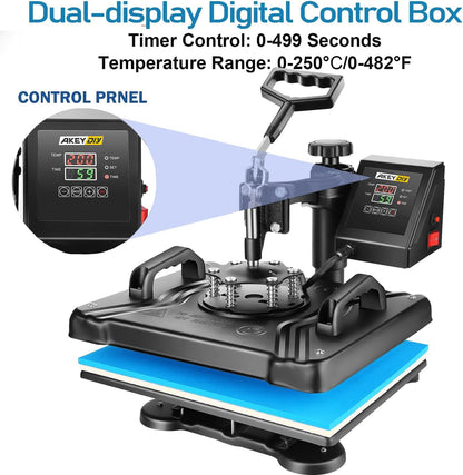 AKEYDIY Professional 5 in 1 Heat Press Machine for t Shirts Digital Heat Press Combo 12" x 15" 360-degree Swing Aweay Shirt Press Machine Sublimation Heat Press for T Shirts Mug Hat Plate