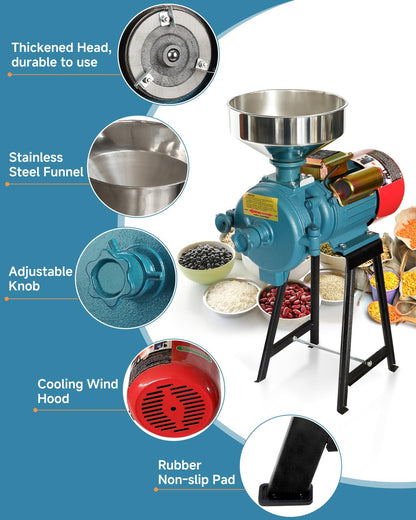 NAIZEA Electric Grain Mill Grinder Corn Grinder, 3000W 110V Commercial Flour Mill Machine with Funnel, Feed Grinders for Corn, Wheat, Rice, Cereals,Molino de Maiz Electrico (Dry Grinders)