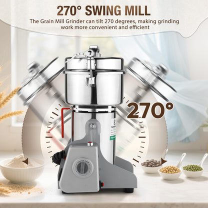 Kymucolvin Electric Grain Mill Grinder-800g 110V 3000W Performance Grain Mill,Suitable for Kitchen, Household,Commercial Use of Crushing Dry Grains,Spices,Herbs,Coffee,Corn,Pepper Grinder.(800g)