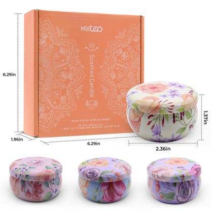 Scented Candles Gift Set for Women 4 Pack Soy Wax Candles with Dried Flowers Reusable Tin Aromatherapy Relaxation Gift for Birthday Mothers Day Valentines Day