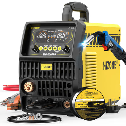 HIZONE MIG-200PRO MIG Welder, 200Amp 110/220V 8 in 1 MIG Welding Machine, Gas MIG/MAG/Flux MIG/Spool Gun/Spot Welding/Lift TIG/Stick Multiprocess Welder, Aluminum & Copper Support