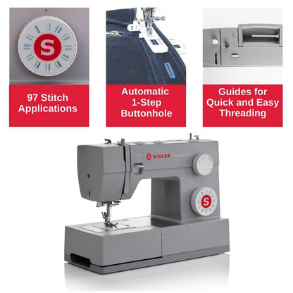 SINGER® Heavy Duty 4423 (Grey) High Speed Sewing Machine + Accessories | 23 Built-In Stitches Deliver 97 Stitch Applications | 50% More Power, 1100 Stitches/Min | Metal Frame, 1-Step Buttonhole