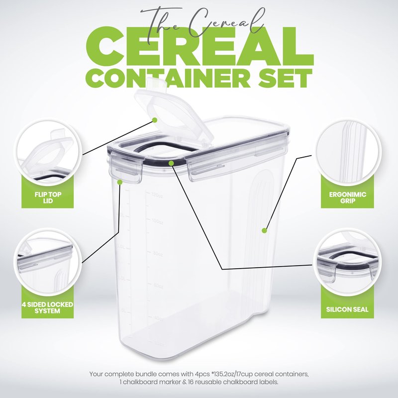 Utopia Kitchen Cereal Containers Storage Set – 6 Pack 4L(135.2 oz) Airtight Food Storage Containers with Lids, BPA-Free Cereal Dispensers for Pantry Organization and Storage (Clear)