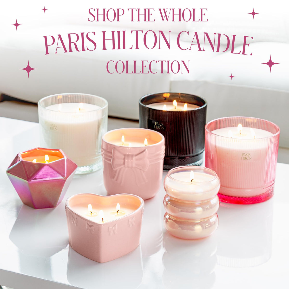 Paris Hilton Pink Spritz Scented Candle, Pink Heart-Shaped Ceramic Vessel with Embossed Bow Detail, Premium Plant Wax Blend, 3-Wicks, 12-Ounce