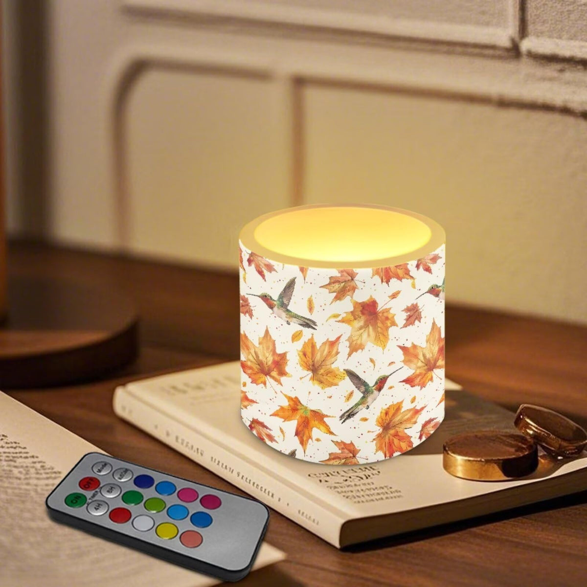 Cozeyat Fall Leaf Kitchen Counter LED Candles Set of 4 Battery Powered Flameless with Remote Timer Dancing Flame Waterproof for Home Patio Table Use