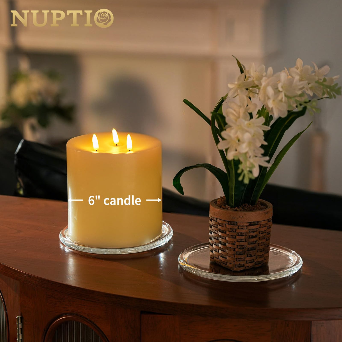 NUPTIO Glass Plate for Pillar Candles: 1pc 7" Clear 3 Wick Candle Tray - Round Village Candle Dish for Snack Jewelry Bathroom Dining Room Table Centerpieces Decor