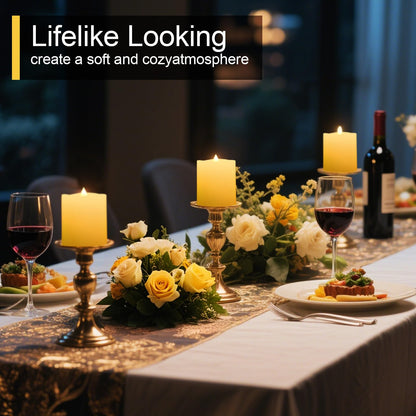3x3 Flickering Flameless Candles Set of 3, 2AA Battery Life 600 Hours Battery Candles Flickering with Timer,3 inch Flameless Candles with Remote for Indoor/Outdoor, Ivory