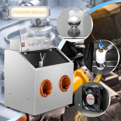 DZQ 10 Gallon Sandblasting Cabinet, Standard Steel Portable Benchtop Sand Blaster, Surface Sanding Treatment Ideal for Silver, Gold,Copper and More Suitable for Both Dry and Wet Blasting