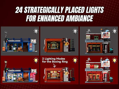 Street Fusion Boxing Club Lighting Building Bricks Set - City Town Modular Playset Collection Display kit with Minifigures 3036 Pcs for Adults &amp Teens &amp Life Enthusiasts