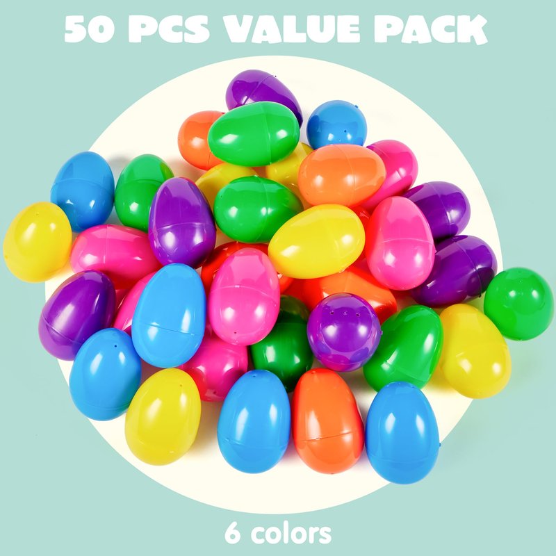 JOYIN 3.15" Easter Eggs, Fillable Plastic Eggs Empty Colorful Bright Eggshells with Hinge for Easter Hunt, Filling Treats, Party Favor, Basket Stuffers, Classroom Prize Supplies, 72PCS