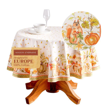 Maison d' Hermine Table Cloth Round Table 100% Cotton 69 Inches Fall Tablecloth Reusable Everyday Use for Thanksgiving Christmas Decorations Dining Farmhouse Party (Pumpkin Passion)