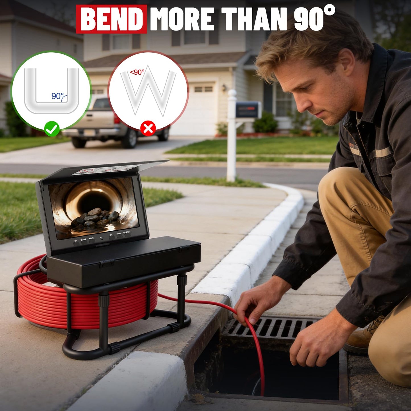 Sewer Camera with DVR Function,100FT/30M Pipe Drain Inspection Camera with 7" 1080P HD Screen, Snake Plumbing Cameras with 9 LED Lights, IP68, 32GB Card,Borescope for Duct Sewer Line Pipe Inspection
