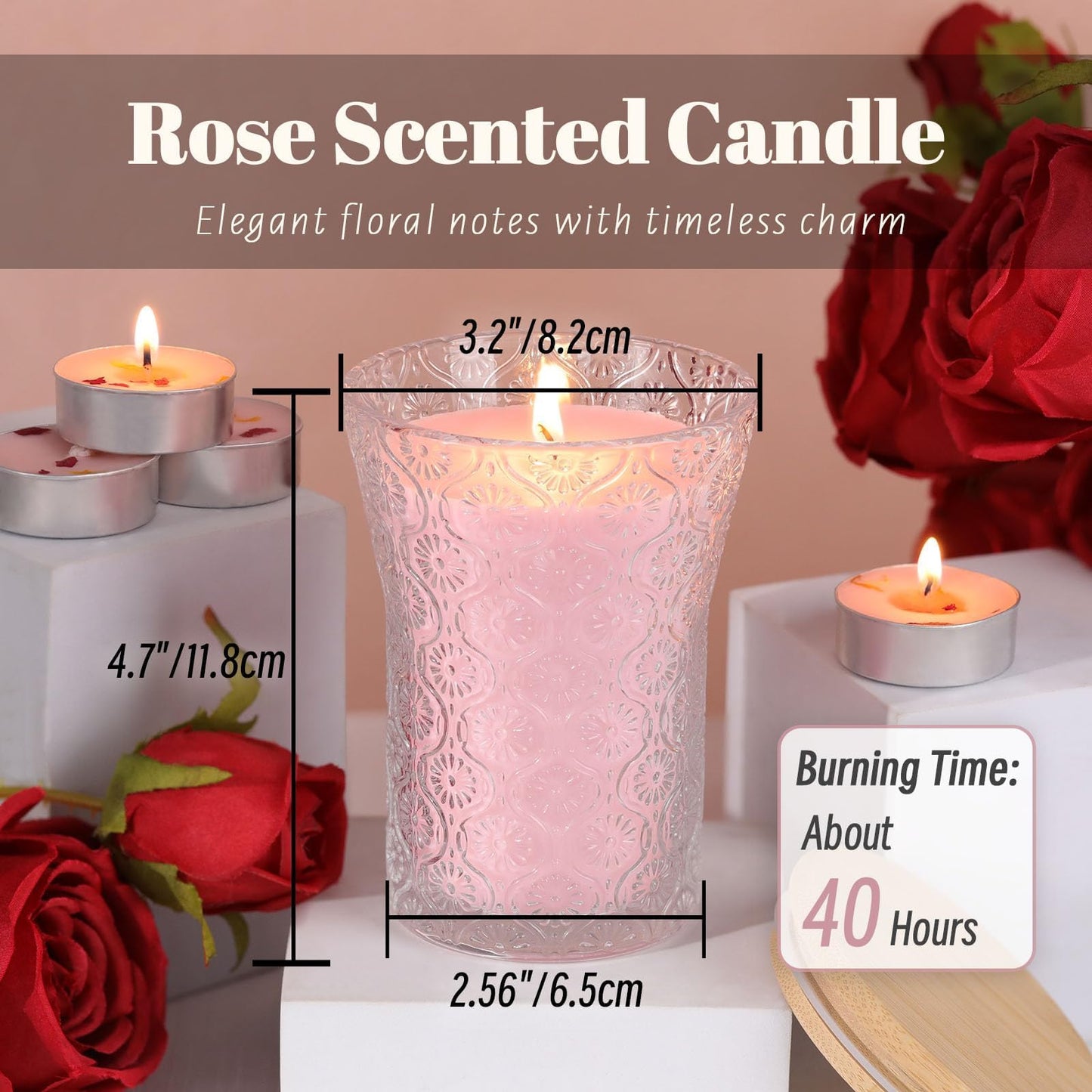 HAVITI Rose Scented Candle, Soy Jar Candles Gift Women,8 OZ Aromatherapy Pink Candles for Galentines Valentines Mother's Day, Bridal Shower, Home Decor