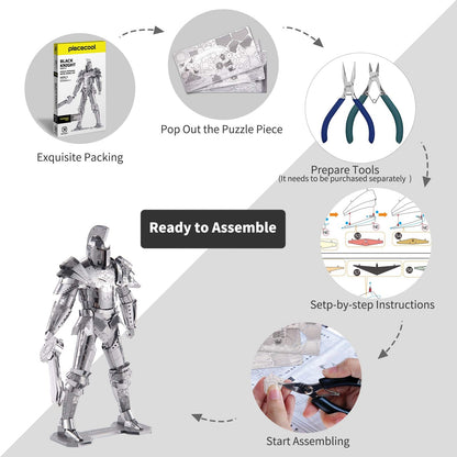 Piececool 3D Metal Puzzles for Adults DIY Mecha Model Kits Building Blocks, Black Knight 3D Figure Model kit Brain Teaser Puzzle Hobbies for Men, Great Birthday Gifts -125 Pcs