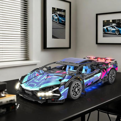 PIKARO Sports Race Car Building Set for Boys &amp Adults 1:14 MOC Car Model Building Kits with LED Lights Supercar Toys Birthday Gifts for Kids Teens Age 8-14 12-16 (1186 PCS)