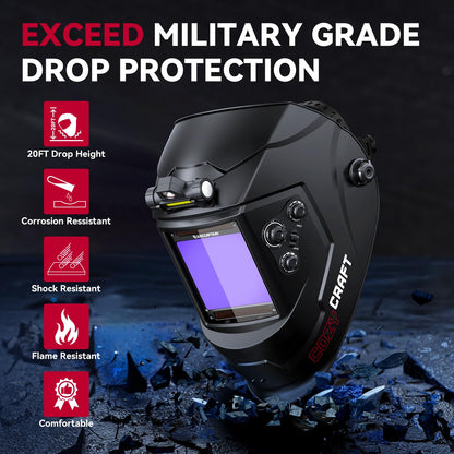 ARCCAPTAIN 55Amp Plasma Cutter, Blowback Non-HF Pilot Arc Plasma Cutting Machine + Large View 3.94" x 3.66" True Color Auto Darkening Welding Helmet with Light