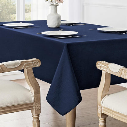 Veblandy Rectangle Tablecloth Waterproof 60x120 inch Linen Textured Table Cloth Stain and Wrinkle Resistant Washable, Decorative Fabric Table Cover for Dining, Party and Camping, Navy Blue