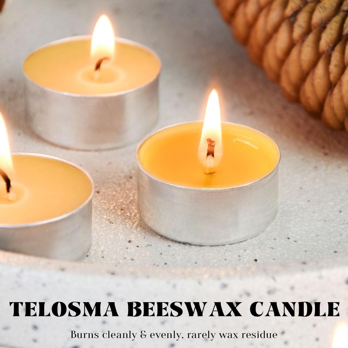 Natural Organic Beeswax Tealight Candles in Metal Aluminum Cup, Mini Beeswax Candle Bulk Unscent Smokeless 4+ Hours Burning - Yellow, Pack of 100