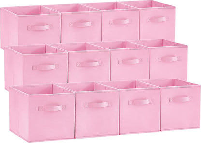 Lifewit Storage Cubes - Foldable Decorative Fabric Baskets for Home Organization | 11-Inch Pink, 12-Pack