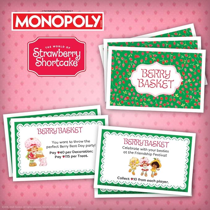 Monopoly: Strawberry Shortcake Board Game Buy Sell &amp Trade Locations Like Big Apple City Citrus Acres &amp More Includes 6 Collectible Tokens Like Blueberry Muffin's Basket &amp More Offici