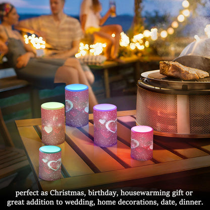 ALAZA Happy Valentines Day Hearts Flickering Flameless Candles Battery Operated with Remote Timer,Tea Light Candles LED Pillar Votive Candles Set of 2 for Outdoor Indoor Decorations