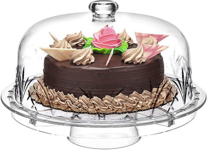 Godinger Cake Stand and Serving Plate Platter with Dome Cover, 6 in 1 Multi-Purpose Use, Shatterproof and Reusable Acrylic - Dublin Collection, Blue