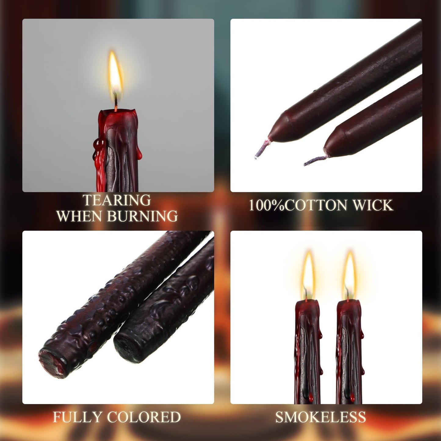 MTLEE 16 Pcs 10 Inch Long Tapered Candle Stick Bulk Smokeless Unscented Burning Candlestick Paraffin Wax with Cotton Wick for Valentine's Day Baby Shower Wedding Holiday Party Church (Horror Color)