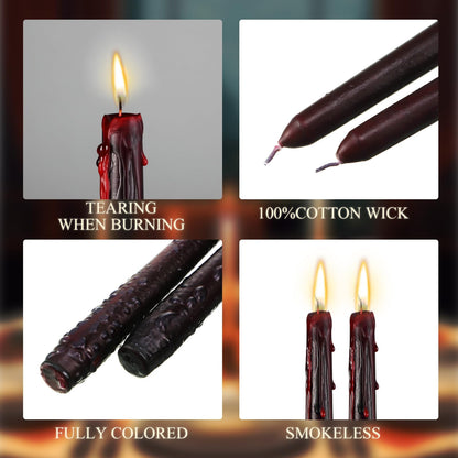 MTLEE 16 Pcs 10 Inch Long Tapered Candle Stick Bulk Smokeless Unscented Burning Candlestick Paraffin Wax with Cotton Wick for Valentine's Day Baby Shower Wedding Holiday Party Church (Horror Color)