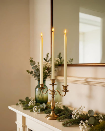 Homemory 15 inches Real Wax Flameless Taper Candles with Remote Timer, 6 Pcs Ivory LED Taper Candles Battery Operated with 3D Flickering Flame, Window Candle Led Candlesticks for Dinners Home Decor